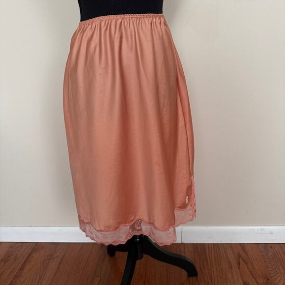 Yves Saint Laurent Vintage Lace Slip Skirt Apricot Salmon Size L - Picture 3 of 9